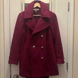 New York & Company Double-Breasted Wine Pea Coat